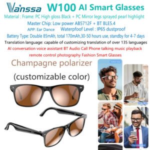 AI Smart Glasses Earphones Spectacles with Ai Translation Headphones App Control Function for Men Woman